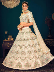 Beige Sequins Embroidered Georgette  Net Wedding Wear Lehenga Choli