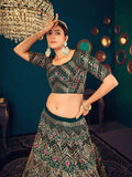 Dark Green Sequins Georgette Net Wedding Wear Lehenga Choli
