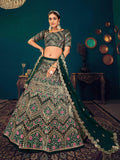 Dark Green Sequins Georgette Net Wedding Wear Lehenga Choli