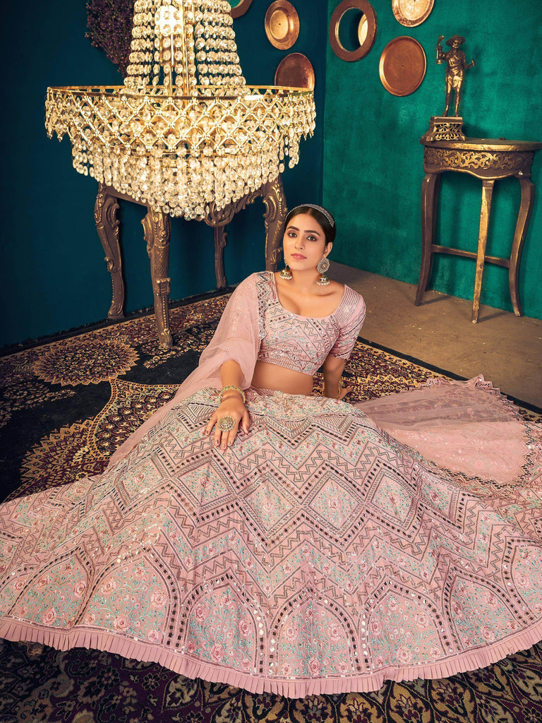 Pink Sequins Georgette Net Wedding Wear Lehenga Choli