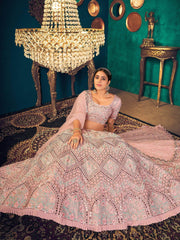 Pink Sequins Georgette Net Wedding Wear Lehenga Choli