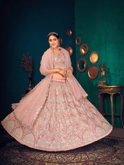 Pink Sequins Georgette Net Wedding Wear Lehenga Choli