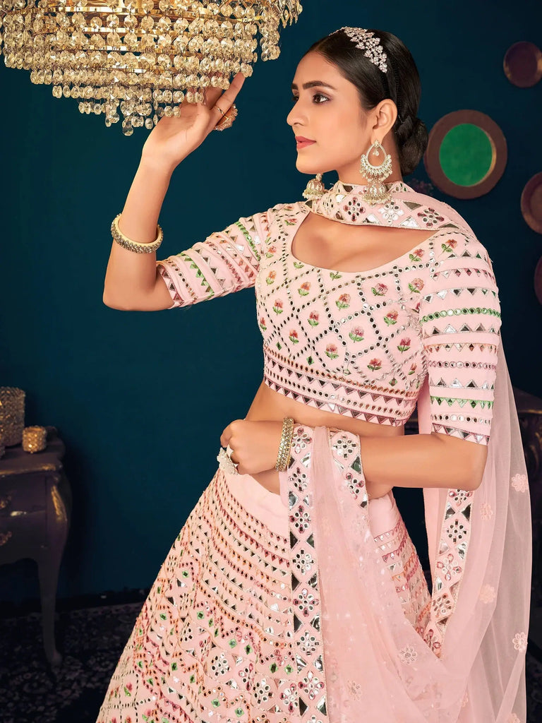 Powder Pink Gotta Work Georgette Wedding Lehenga Choli