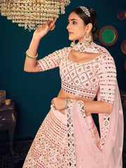 Powder Pink Gotta Work Georgette Wedding Lehenga Choli