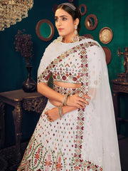 White Multi Thread Gotta Work Georgette Wedding Lehenga Choli