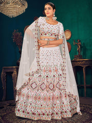 White Multi Thread Gotta Work Georgette Wedding Lehenga Choli