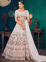 White Multi Thread Gotta Work Georgette Wedding Lehenga Choli