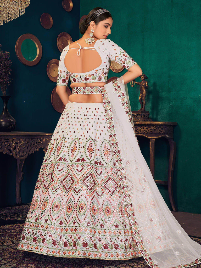 White Multi Thread Gotta Work Georgette Wedding Lehenga Choli