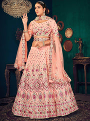Pink Multi Thread Gotta Work Georgette Wedding Lehenga Choli