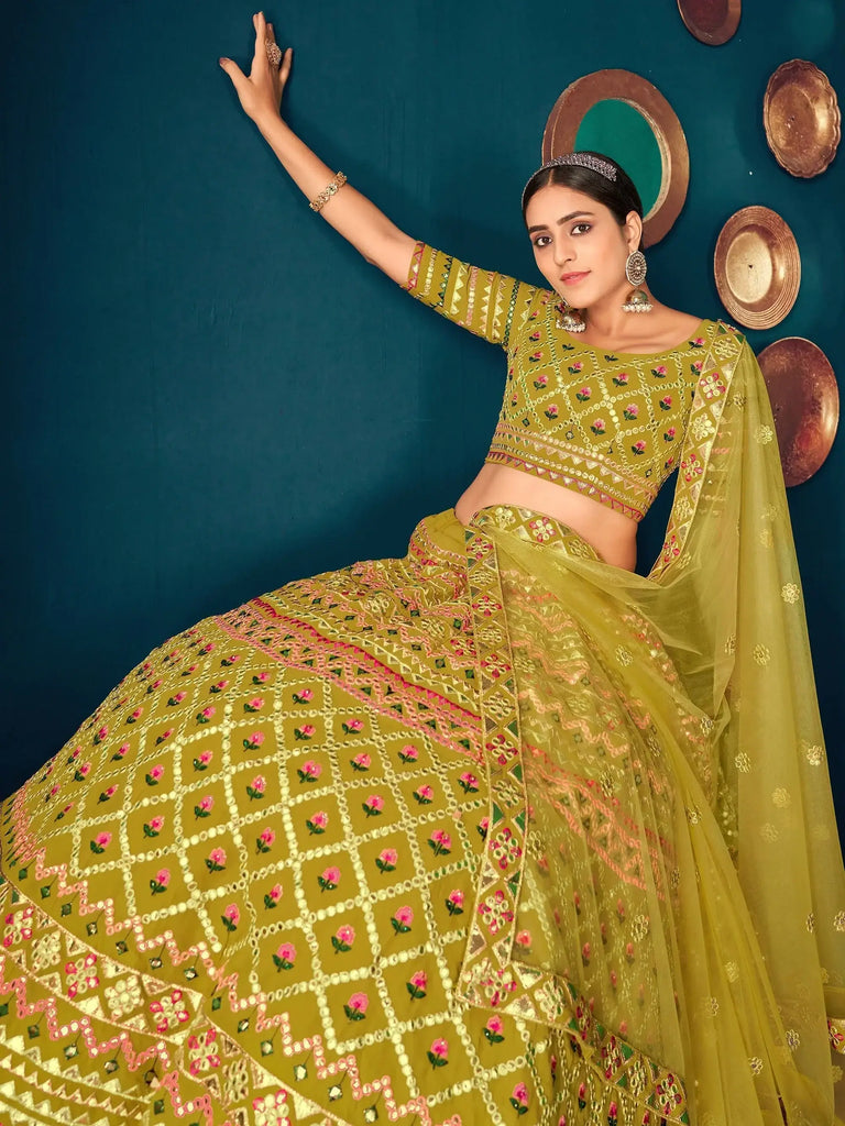 Lime Green Gotta Work Georgette Wedding Lehenga Choli