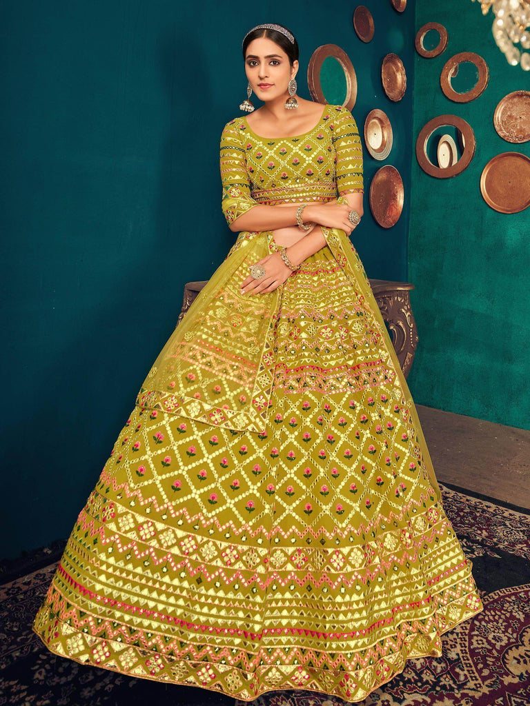 Lime Green Gotta Work Georgette Wedding Lehenga Choli