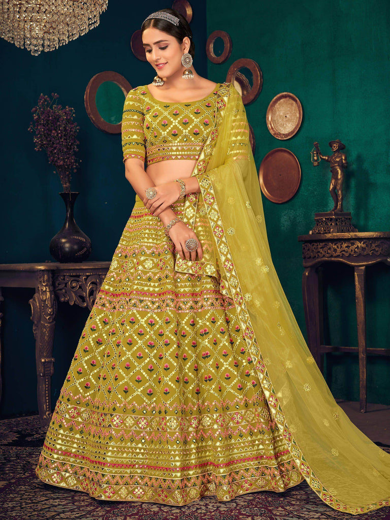 Lime Green Gotta Work Georgette Wedding Lehenga Choli