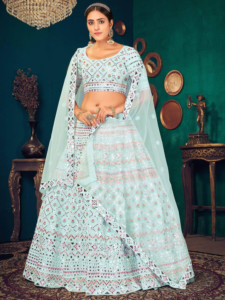 Sky Blue Gotta Work Georgette Wedding Lehenga Choli