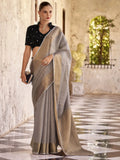 Endearing Grey Zari Weaving Tissue Silk Event Wear Saree With Blouse