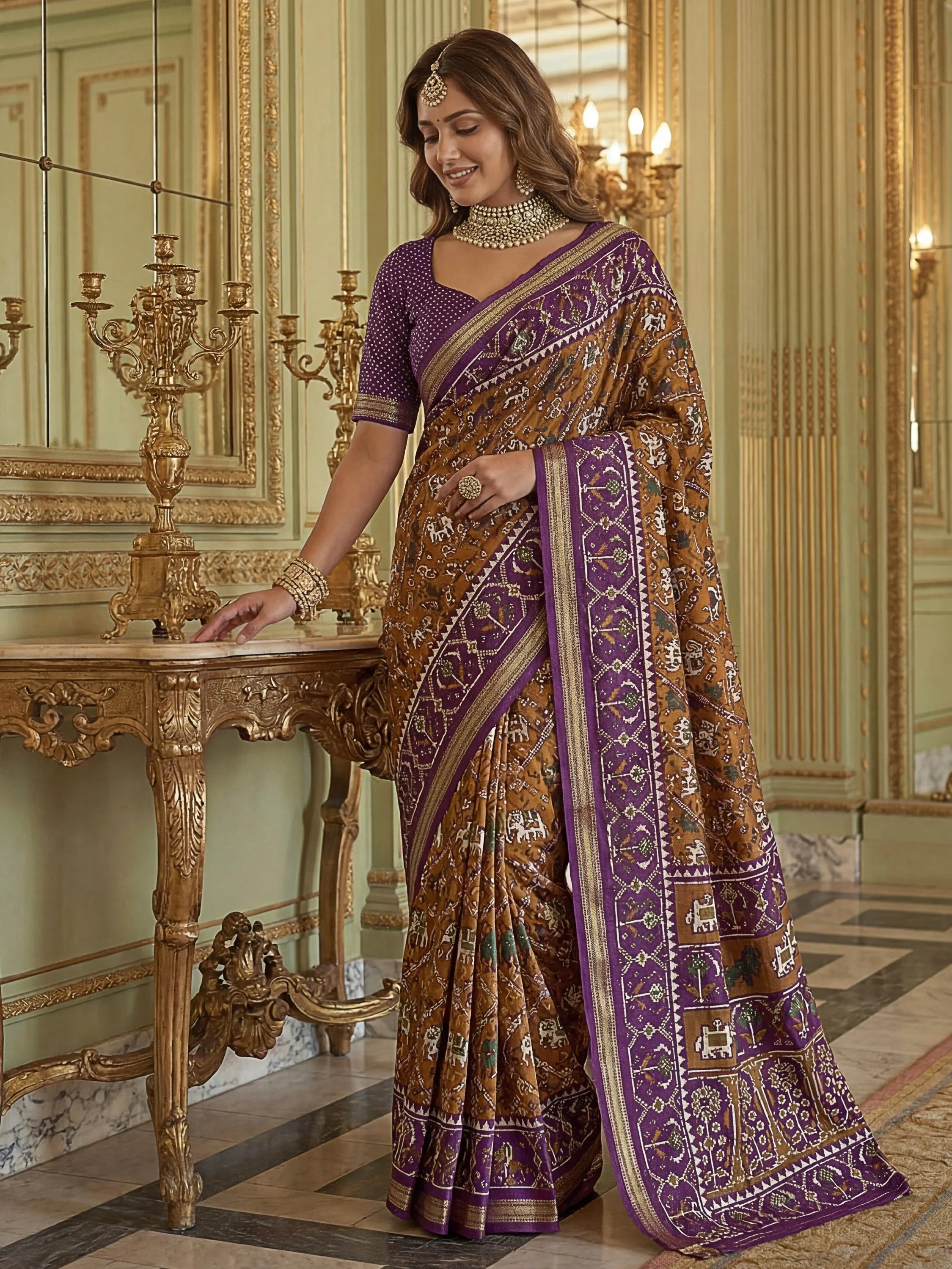 Excellent Purple Zari Weaving Silk Event Wear Saree With Blouse