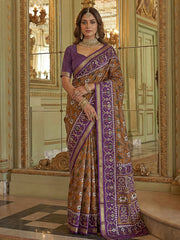 Excellent Purple Zari Weaving Silk Event Wear Saree With Blouse
