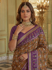 Excellent Purple Zari Weaving Silk Event Wear Saree With Blouse