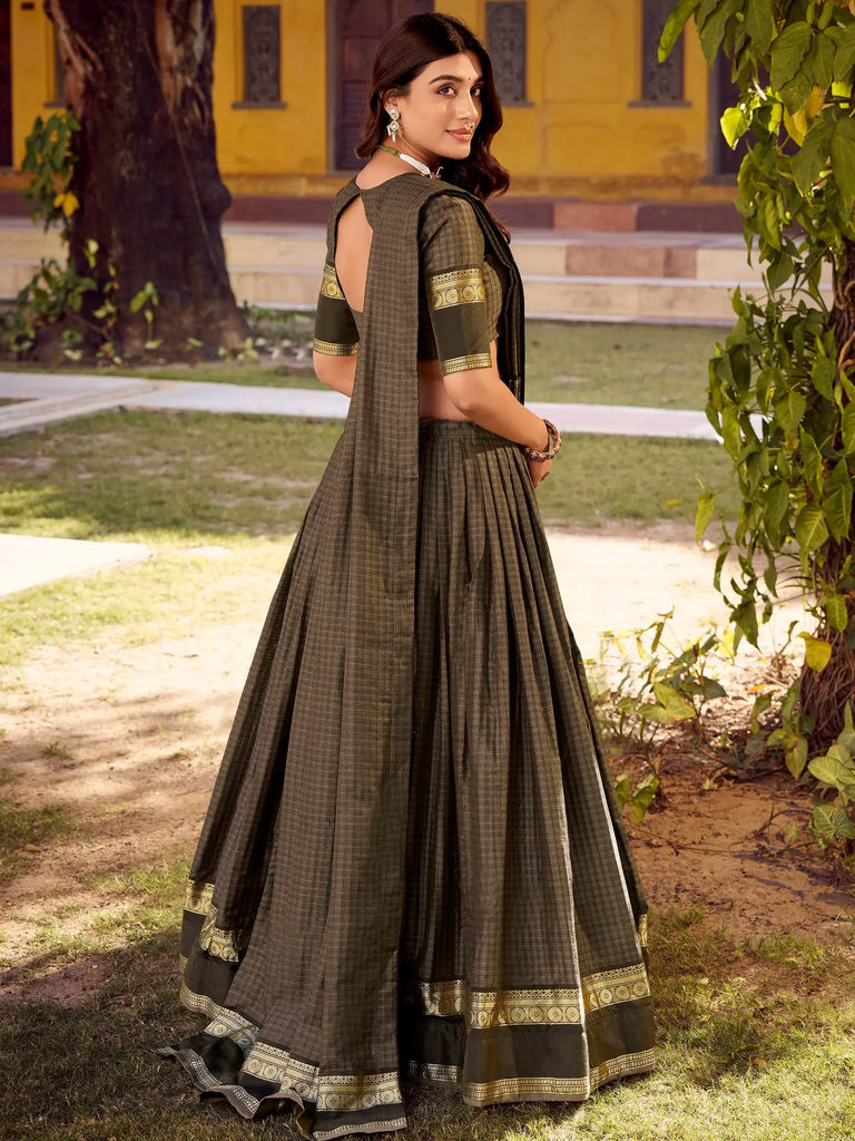 Awesome Grey Zari Weaving Cotton Festive Wear Lehenga Choli