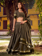 Awesome Grey Zari Weaving Cotton Festive Wear Lehenga Choli