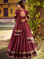Glamorous Maroon Zari Weaving Cotton Wedding Wear Lehenga Choli