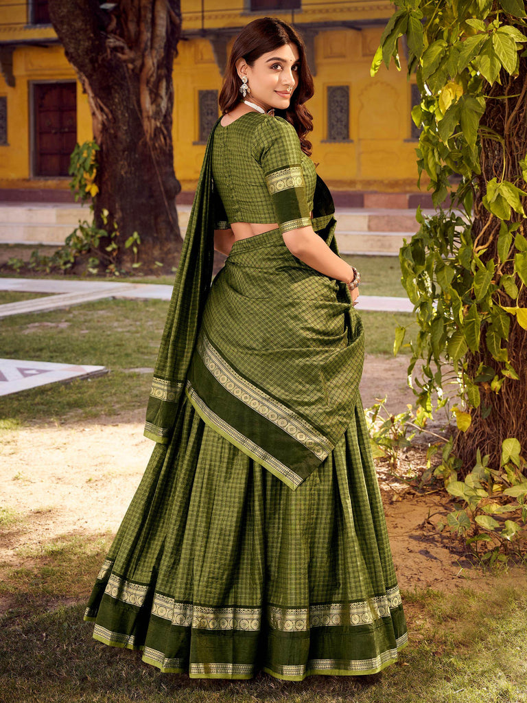 Attractive Green Zari Weaving Cotton Wedding Wear Lehenga Choli