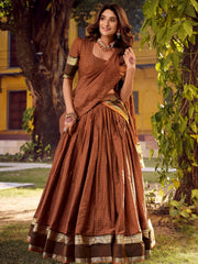 Pretty Brown Zari Weaving Cotton Festive Wear Lehenga Choli