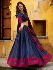 Awesome Blue Weaving Border Silk Festival Wear Half Saree Lehenga