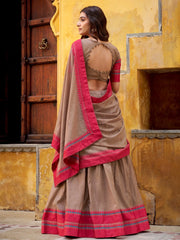 Glamorous Beige Weaving Border Silk Wedding Wear Half Saree Lehenga