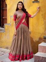 Glamorous Beige Weaving Border Silk Wedding Wear Half Saree Lehenga