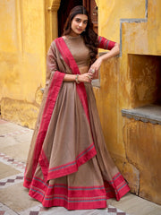 Glamorous Beige Weaving Border Silk Wedding Wear Half Saree Lehenga