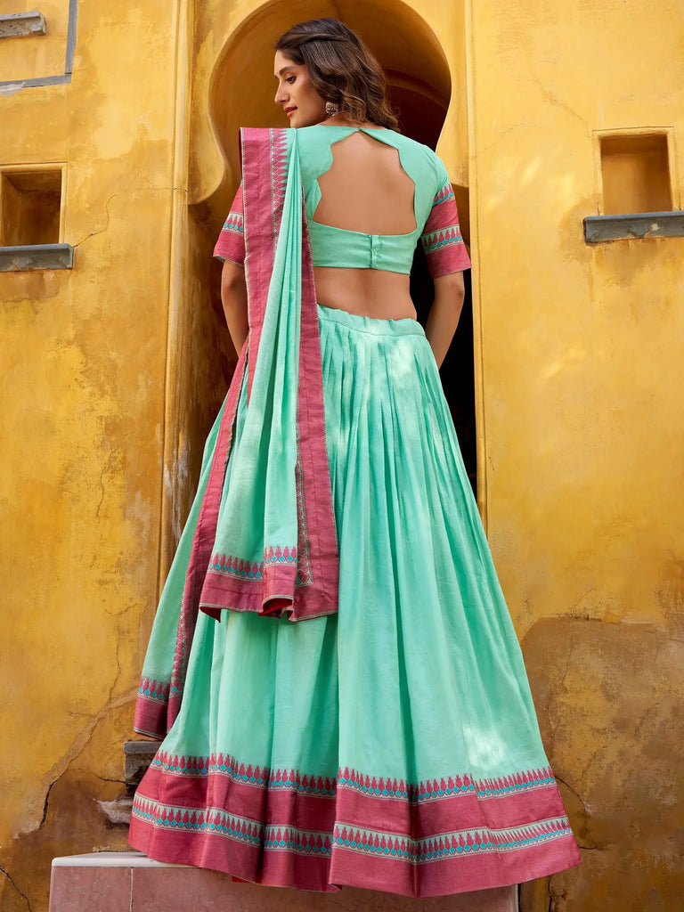 Gorgeous Sky Blue Weaving Border Silk Function Wear Half Saree Lehenga