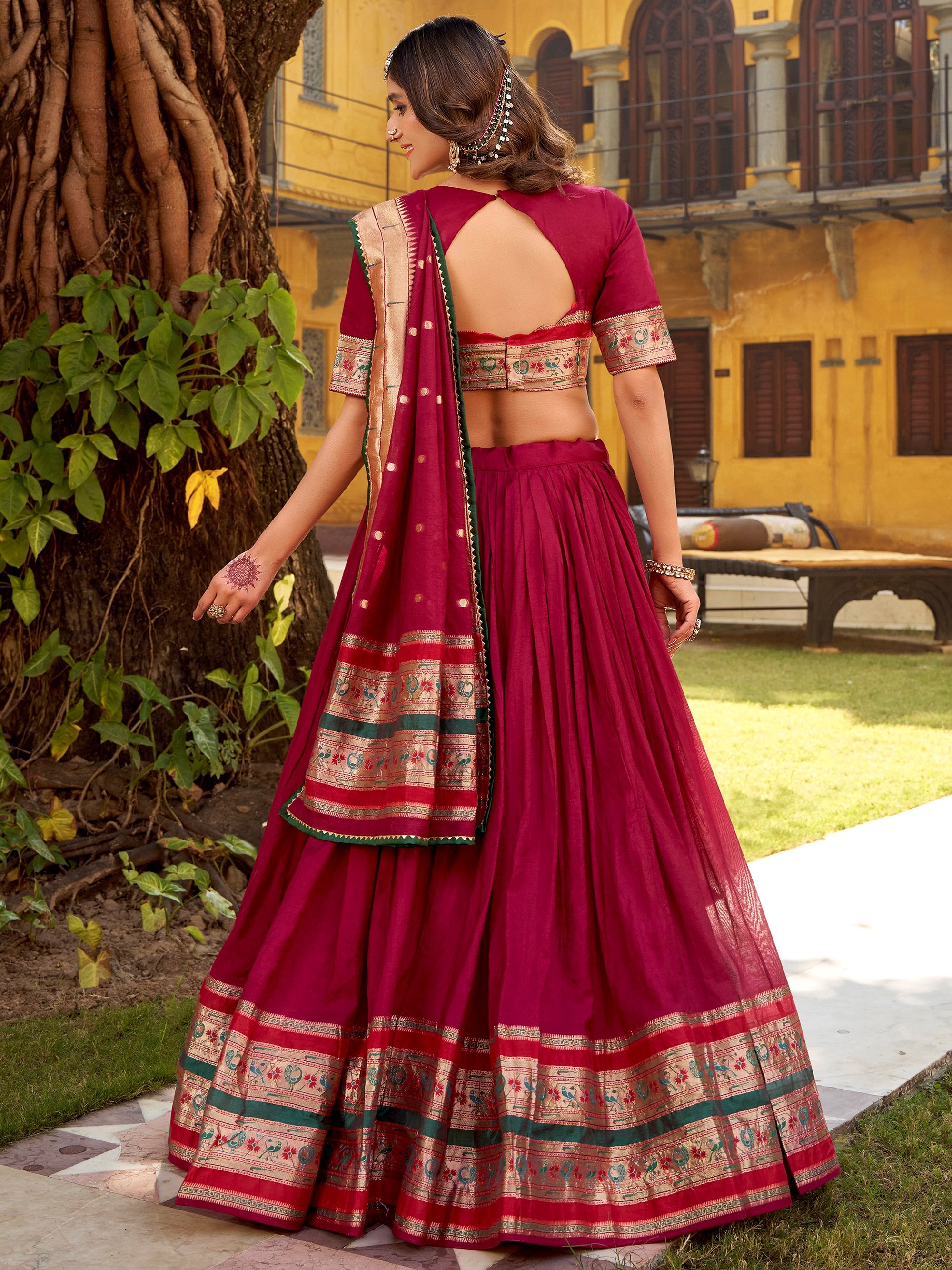 Fantastic Maroon Zari Weaving Chanderi Festive Wear Half Saree Lehenga