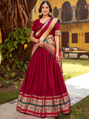 Fantastic Maroon Zari Weaving Chanderi Festive Wear Half Saree Lehenga