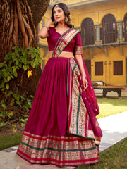 Fantastic Maroon Zari Weaving Chanderi Festive Wear Half Saree Lehenga