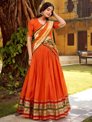 Pretty Orange Zari Weaving Chanderi Function Wear Half Saree Lehenga 