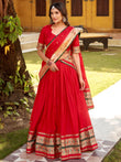 Glowing Red Zari Weaving Chanderi Festival Wear Half Saree Lehenga 
