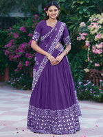Lovely Purple Batik Print Chanderi Marriage Wear Half Saree Lehenga