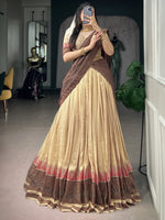 Precious Beige Weaving Border Cotton Function Wear Half Saree Lehenga