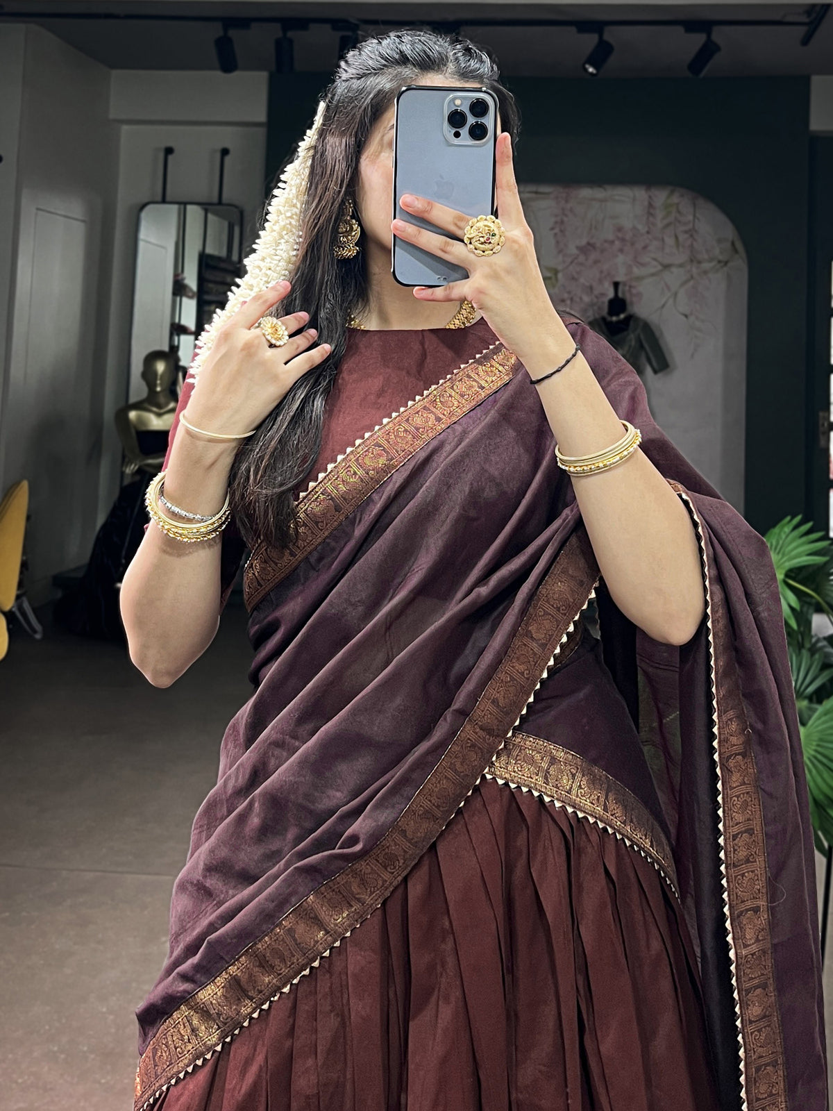 Fabulous Maroon Zari Weaving Cotton Marriage Wear Half Saree Lehenga