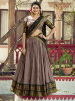 Alluring Brown Zari Woven Cotton Festive Wear Half Saree Lehenga