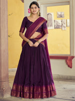 Remarkable Wine Zari Woven Cotton Event Wear Half Saree Lehenga