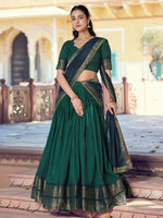 Great Bottle green Zari Woven Cotton Mehendi Wear Half Saree Lehenga