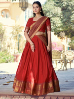Excellent Red Zari Woven Cotton Wedding Wear Half Saree Lehenga