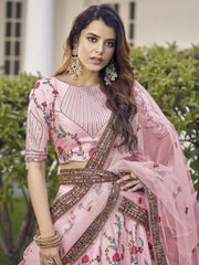 Magnetic Pink Sequins Embroidered Silk Wedding Wear Lehenga Choli