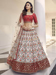 Charming White-Red Thread Embroidered Silk Wedding Wear Lehenga Choli
