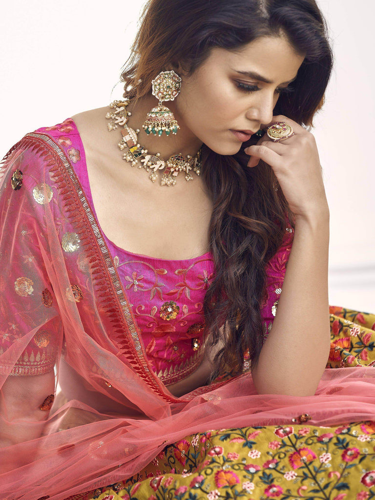 Incomparable Yellow Sequins Silk Wedding Wear Lehenga Choli