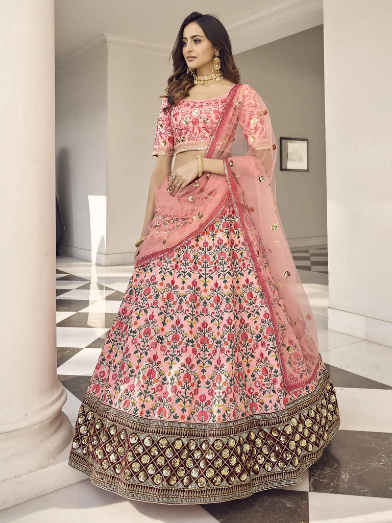 Enchanting Light Pink Sequins Embroidered Silk Wedding Wear Lehenga Choli