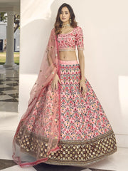 Enchanting Light Pink Sequins Embroidered Silk Wedding Wear Lehenga Choliv