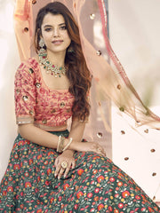 Captivating Green-Orange Sequins Embroidered Silk Wedding Wear Lehenga Choli
