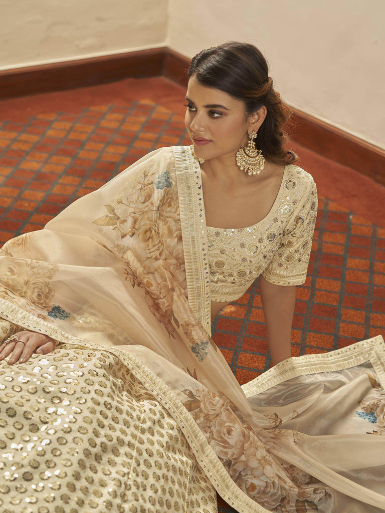 Superior Beige Sequence Work Art Silk Party Wear Lehenga Choli
